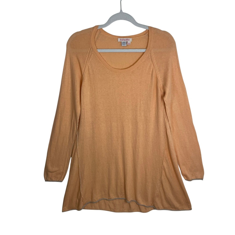 Fresh Produce Large Peach Cashmere Cotton Tunic Sweater Hi Low Coastal Boho